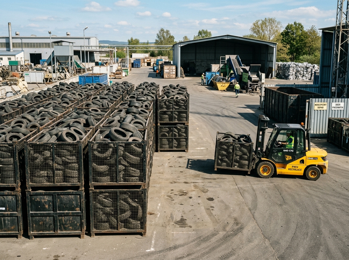 Logistika a nakládka vytříděných pneumatik v areálu